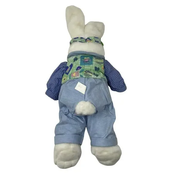 VTG Mty International Blue Boy Easter Bunny In Overalls/Jacket Plush 24" - Picture 9 of 11